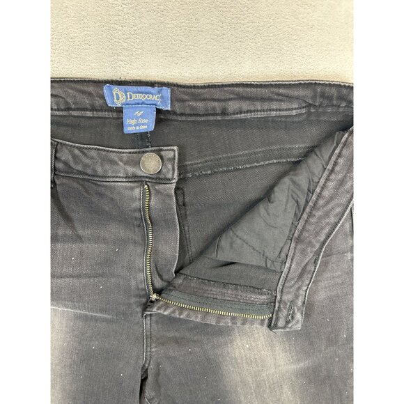 Democracy Jeans Womens 14 Black Denim High Rise Frayed Hem Jeweled - Picture 3 of 9